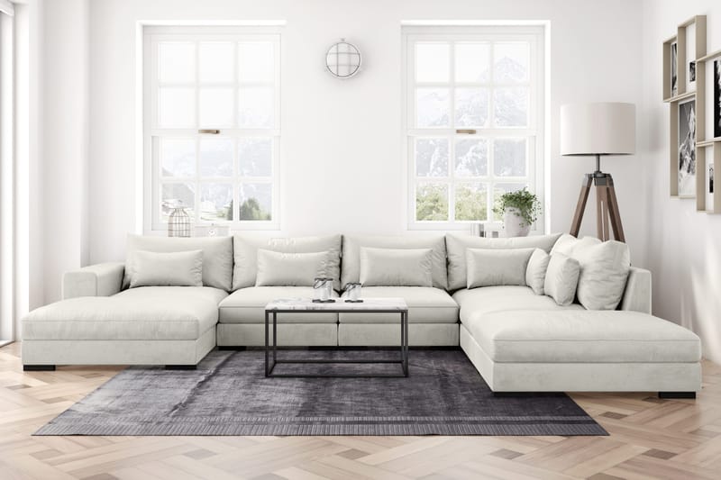 Dubai U-modulsofa med Chaiselong Venstre Velour - Hvid - Møbler - Sofaer - Modulsofaer - Komplet modulsofa