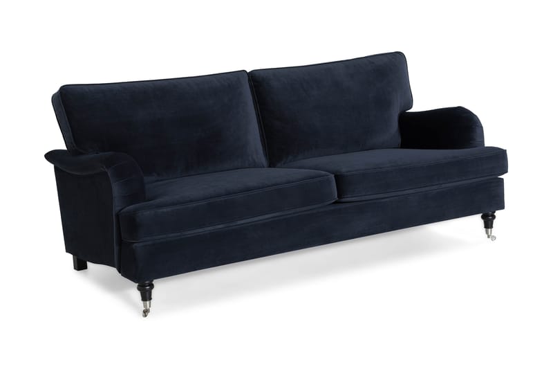 Howard-sofa uden divan og chaiselong Bloomington Howard Classic fløjlsofa 3,5-personers Vera 4, Blå velour - Møbler - Sofaer - 3 personers sofa