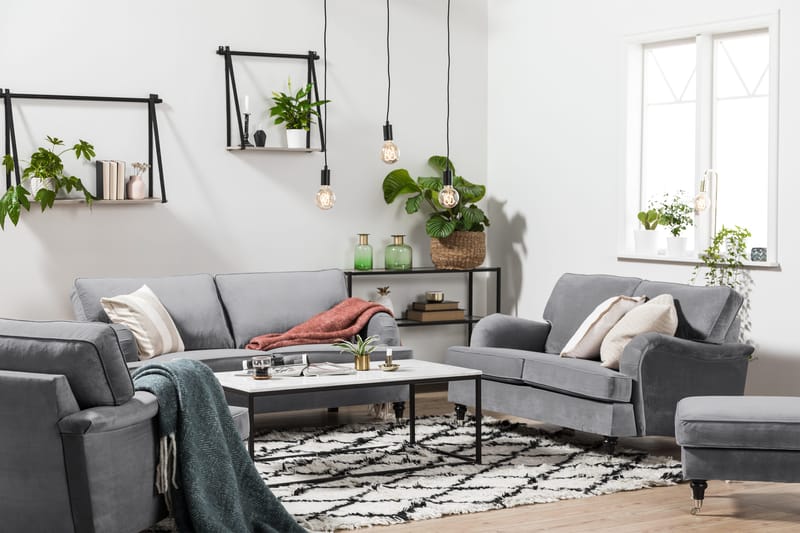 Howard-sofa uden divan og chaiselong Bloomington Howard Classic fløjlsofa 3-personers Vera 2, Grå velour - Møbler - Sofaer - 3 personers sofa