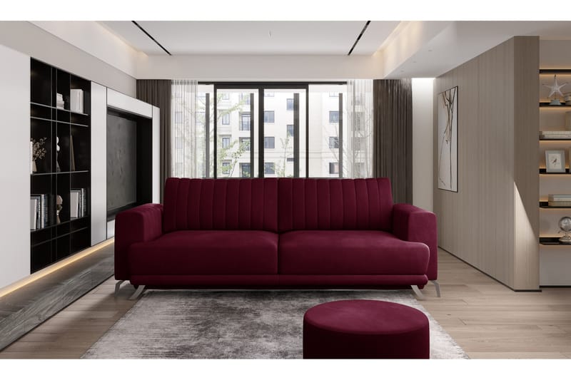 Jalissia 3-Pers. Sofa - Vinröd - Møbler - Sofaer - Velour sofaer