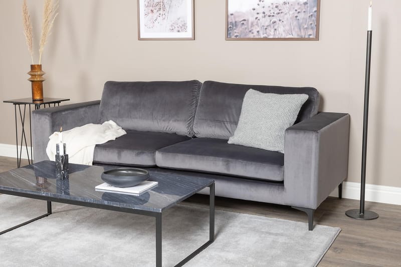 Johana 3-pers Veloursofa - Grå - Velour sofaer - 3 personers sofa