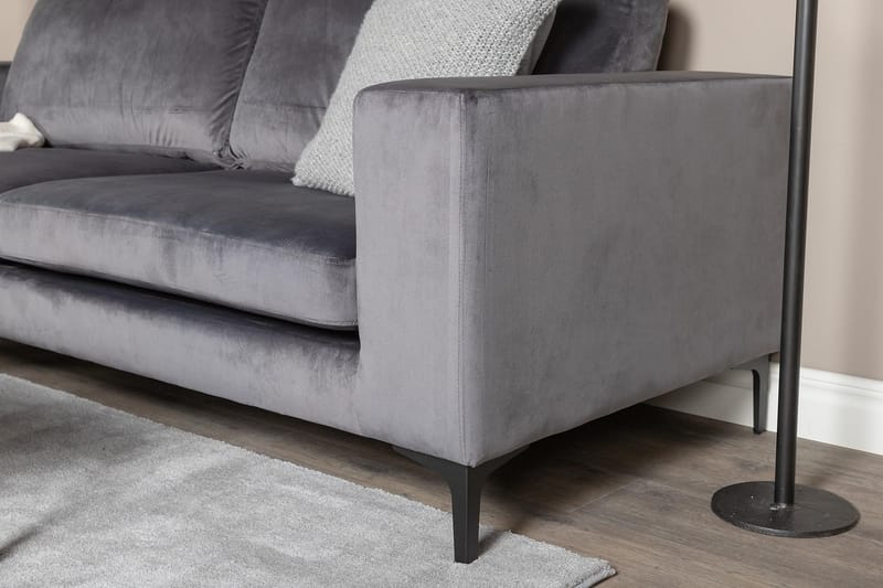 Johana 3-pers Veloursofa - Grå - Velour sofaer - 3 personers sofa