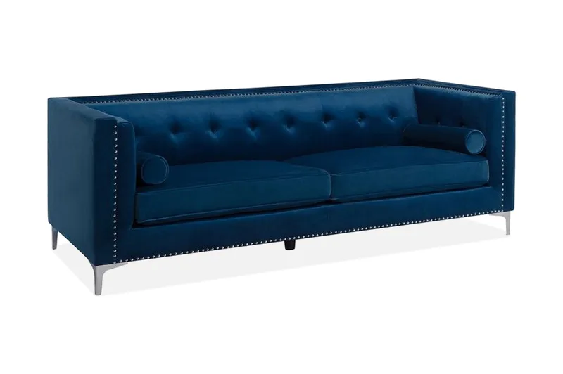 Llawhaden Rektangulær Chesterfield Fløjlssofa 211 cm, Blå