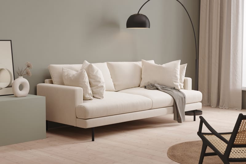 Menard 3-personers Dyb Fløjlssofa 225 cm bred - Cremehvid - Møbler - Sofaer - Velour sofaer