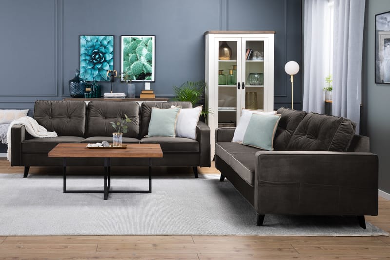 Monroe 3-personers Fløjlssofa - Brun - Møbler - Sofaer - Velour sofaer