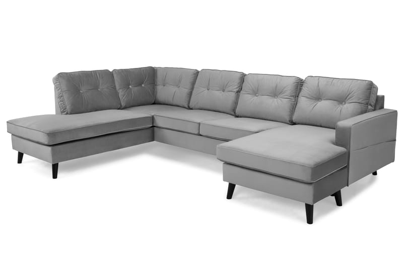 Monroe 4-personers Venstrevendt U-formet Sofa med Divan og Chaiselong i Fløjl - Lysegrå - Møbler - Sofaer - Velour sofaer