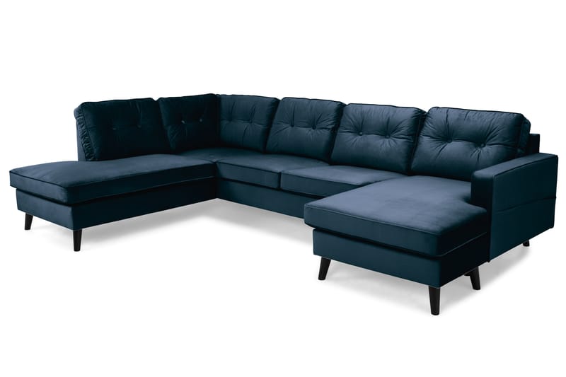 Monroe 4-personers Venstrevendt U-formet Sofa med Divan og Chaiselong i Fløjl - Blå - Møbler - Sofaer - Velour sofaer