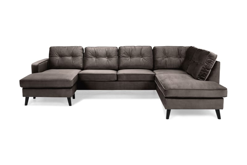 Monroe 4-personers Højrevendt U-formet Sofa med Divan og Chaiselong i Fløjl - Brun - Møbler - Sofaer - Velour sofaer