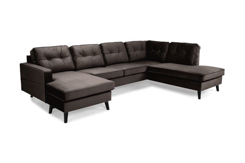 Monroe 4-personers Højrevendt U-formet Sofa med Divan og Chaiselong i Fløjl - Brun - Møbler - Sofaer - Velour sofaer
