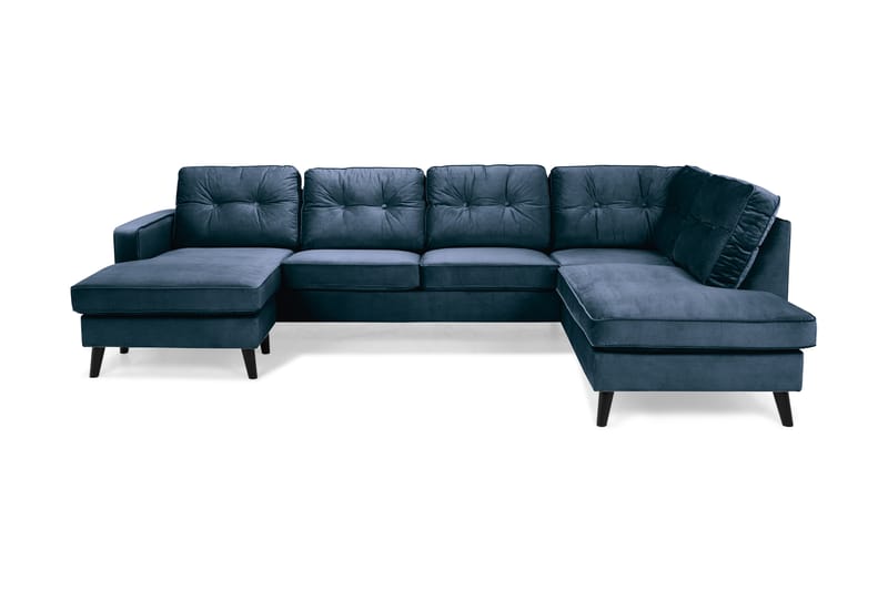 Monroe 4-personers Højrevendt U-formet Sofa med Divan og Chaiselong i Fløjl - Blå - Møbler - Sofaer - Velour sofaer