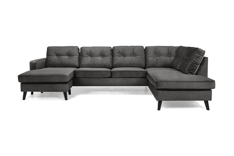 Monroe 4-personers Højrevendt U-formet Sofa med Divan og Chaiselong i Fløjl - Mørkegrå - Møbler - Sofaer - Velour sofaer