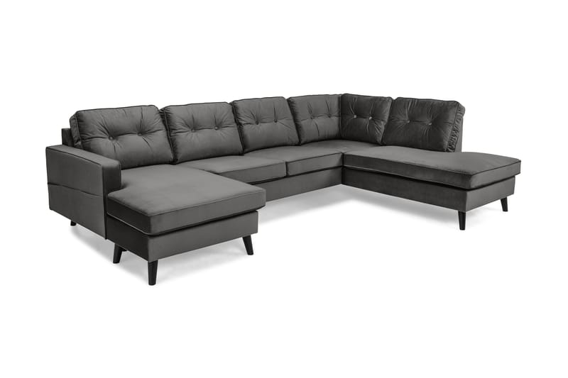 Monroe 4-personers Højrevendt U-formet Sofa med Divan og Chaiselong i Fløjl - Mørkegrå - Møbler - Sofaer - Velour sofaer