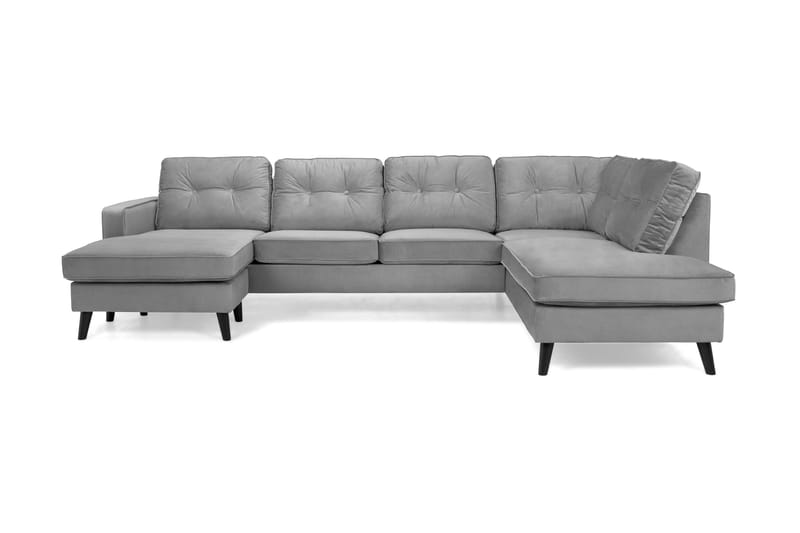 Monroe 4-personers Højrevendt U-formet Sofa med Divan og Chaiselong i Fløjl - Lysegrå - Møbler - Sofaer - Velour sofaer