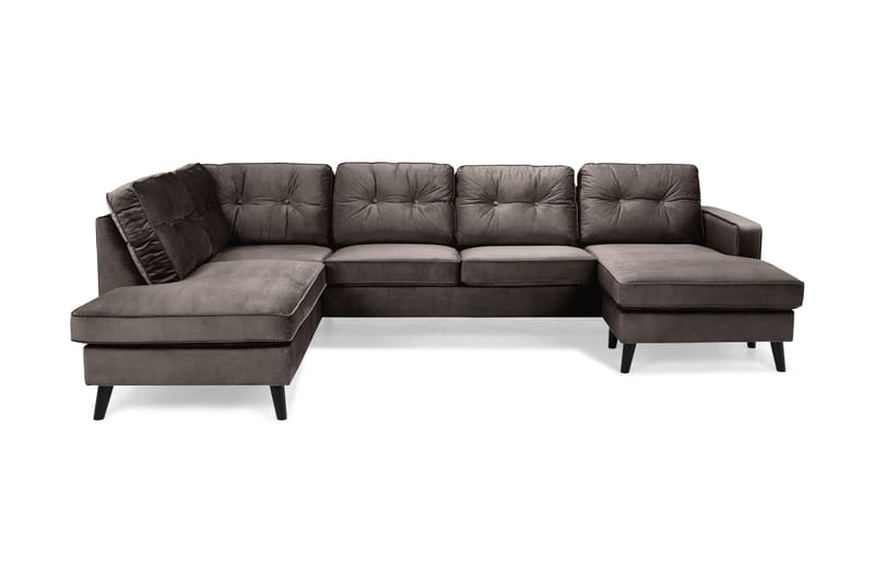 Monroe 4-personers Venstrevendt U-formet Sofa med Divan og Chaiselong i Fløjl - Brun - Møbler - Sofaer - Velour sofaer