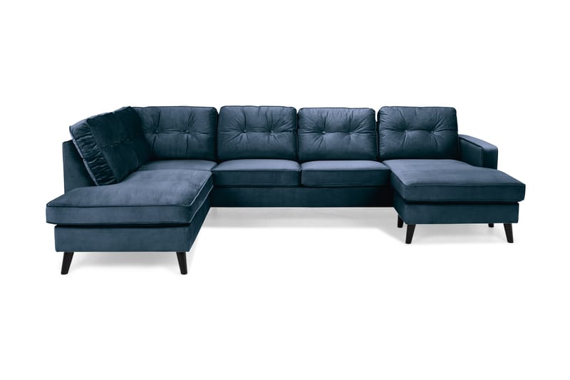 Monroe 4-personers Venstrevendt U-formet Sofa med Divan og Chaiselong i Fløjl - Blå - Møbler - Sofaer - Velour sofaer