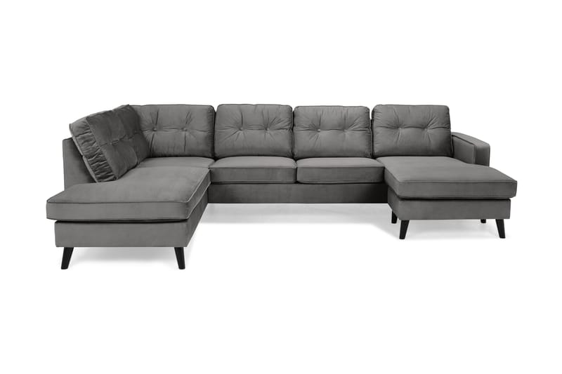 Monroe 4-personers Venstrevendt U-formet Sofa med Divan og Chaiselong i Fløjl - Mørkegrå - Møbler - Sofaer - Velour sofaer