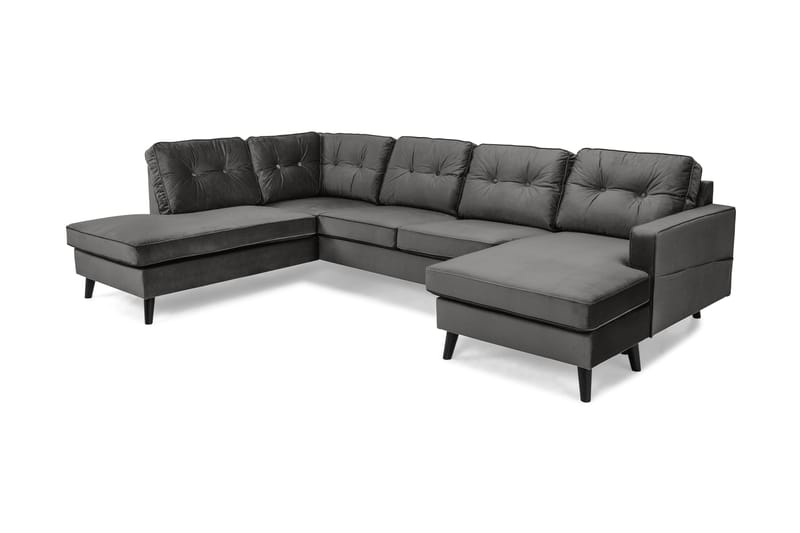 Monroe 4-personers Venstrevendt U-formet Sofa med Divan og Chaiselong i Fløjl - Mørkegrå - Møbler - Sofaer - Velour sofaer