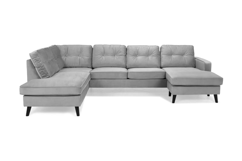 Monroe 4-personers Venstrevendt U-formet Sofa med Divan og Chaiselong i Fløjl - Lysegrå - Møbler - Sofaer - Velour sofaer