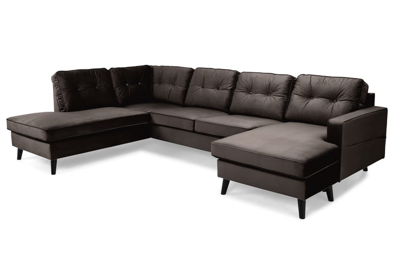 Monroe 4-personers Venstrevendt U-formet Sofa med Divan og Chaiselong i Fløjl - Brun - Møbler - Sofaer - Velour sofaer
