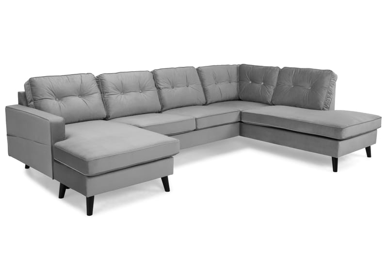 Monroe 4-personers Højrevendt U-formet Sofa med Divan og Chaiselong i Fløjl - Lysegrå - Møbler - Sofaer - Velour sofaer