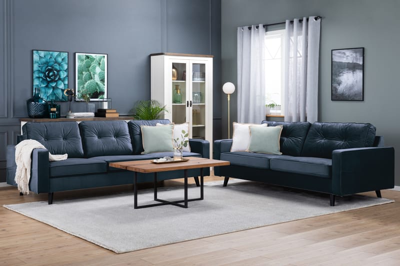 Monroe 4-personers Fløjlssofa - Blå - Møbler - Sofaer - Velour sofaer