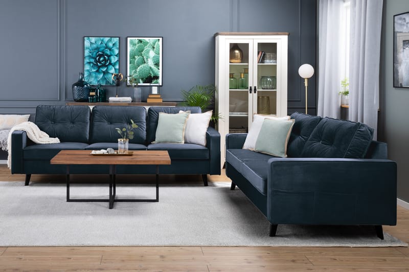 Monroe 4-personers Fløjlssofa - Blå - Møbler - Sofaer - Velour sofaer