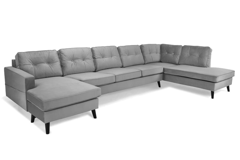 Monroe 6-personers Højrevendt U-formet Sofa med Chaiselong og Divan i Fløjl - Lysegrå - Møbler - Sofaer - Velour sofaer