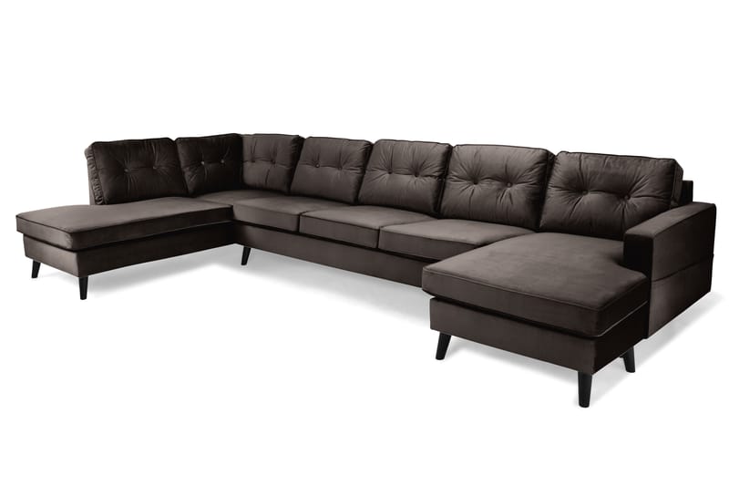 Monroe 6-personers Venstrevendt U-formet Large Sofa med Divan og Chaiselong i Fløjl - Brun - Møbler - Sofaer - Velour sofaer