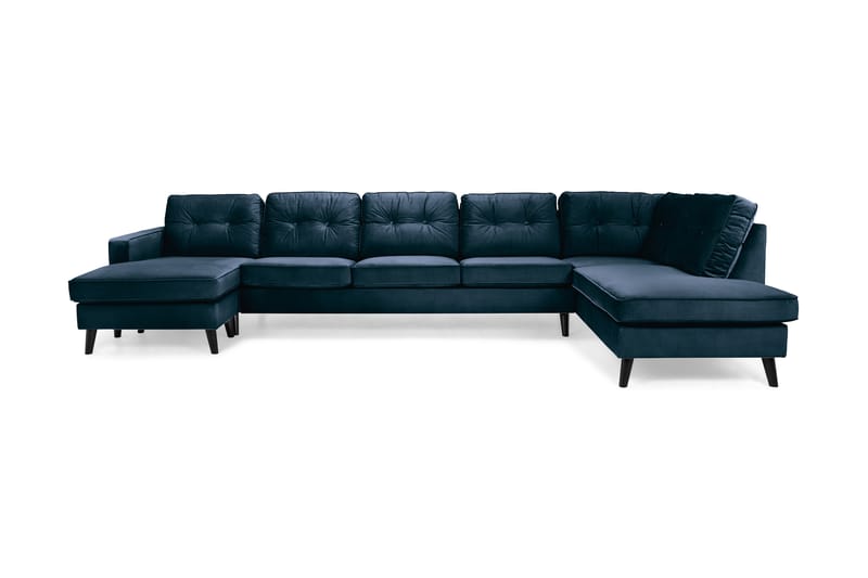 Monroe 6-personers Højrevendt U-formet Large Sofa med Divan og Chaiselong i Fløjl - Blå - Møbler - Sofaer - Velour sofaer