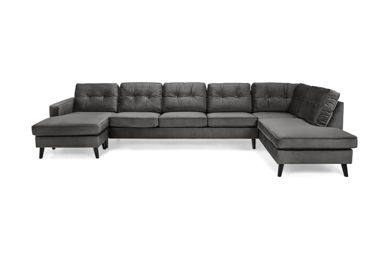 Monroe 6-personers Højrevendt U-formet Large Sofa med Divan og Chaiselong i Fløjl - Mørkegrå - Møbler - Sofaer - Velour sofaer