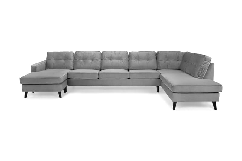 Monroe 6-personers Højrevendt U-formet Sofa med Chaiselong og Divan i Fløjl - Lysegrå - Møbler - Sofaer - Velour sofaer