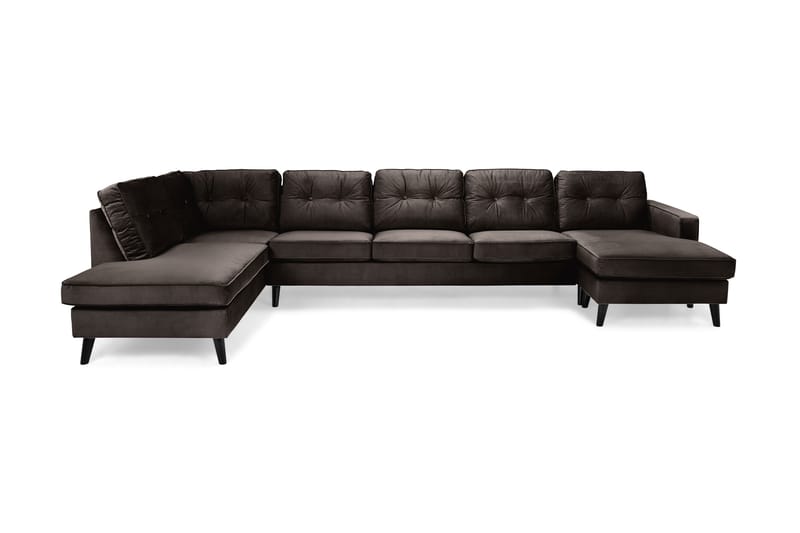 Monroe 6-personers Venstrevendt U-formet Large Sofa med Divan og Chaiselong i Fløjl - Brun - Møbler - Sofaer - Velour sofaer