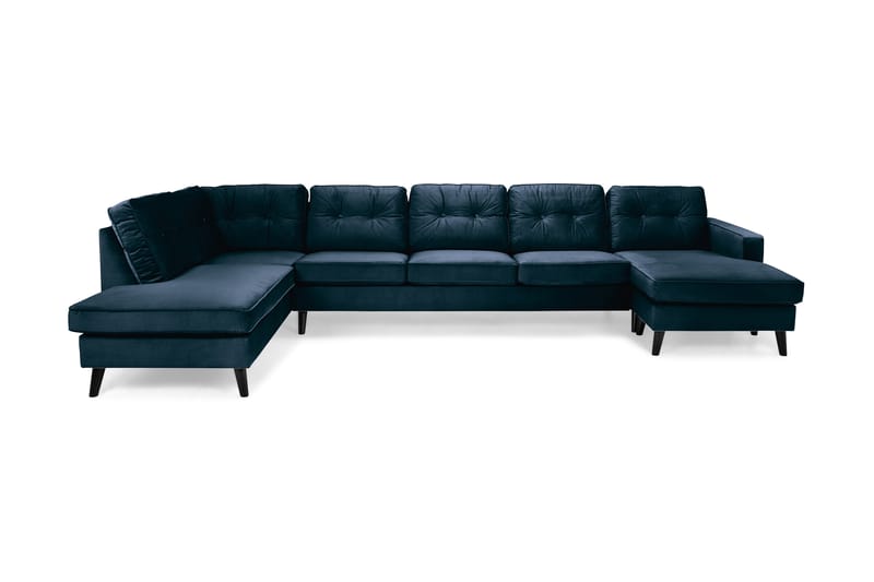 Monroe 6-personers Venstrevendt U-formet Large Sofa med Divan og Chaiselong i Fløjl - Blå - Møbler - Sofaer - Velour sofaer
