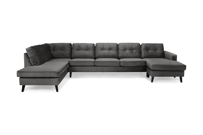 Monroe 6-personers Venstrevendt U-formet Large Sofa med Divan og Chaiselong i Fløjl - Mørkegrå - Møbler - Sofaer - Velour sofaer