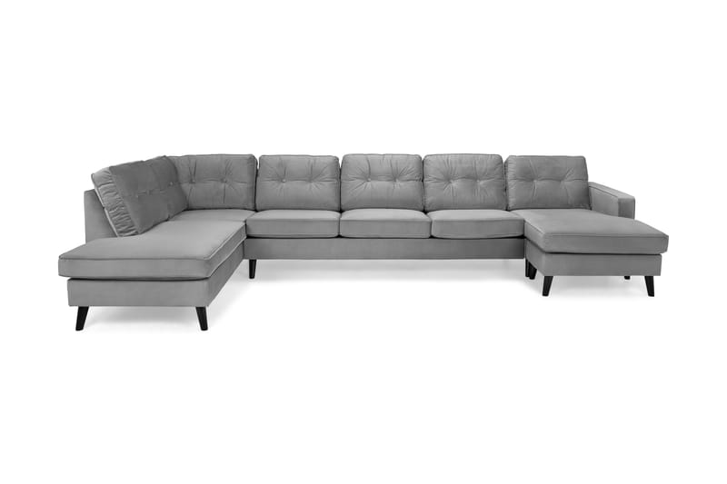 Monroe 6-personers Venstrevendt U-formet Large Sofa med Divan og Chaiselong i Fløjl - Lysegrå - Møbler - Sofaer - Velour sofaer