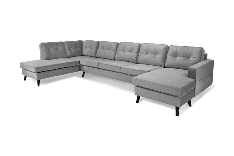Monroe 6-personers Venstrevendt U-formet Large Sofa med Divan og Chaiselong i Fløjl - Lysegrå - Møbler - Sofaer - Velour sofaer