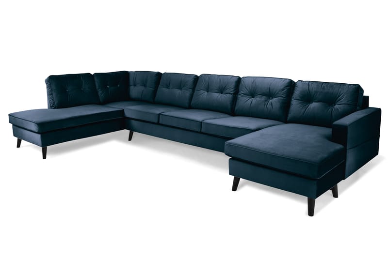 Monroe 6-personers Venstrevendt U-formet Large Sofa med Divan og Chaiselong i Fløjl - Blå - Møbler - Sofaer - Velour sofaer