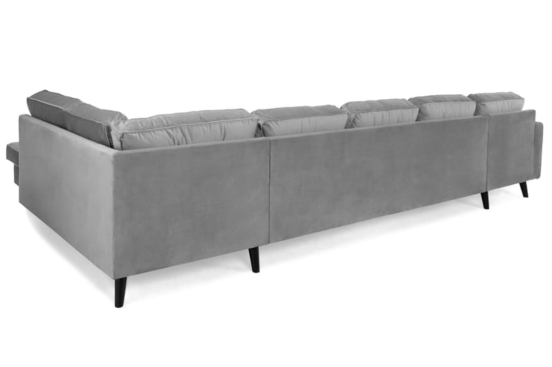 Monroe 6-personers Højrevendt U-formet Sofa med Chaiselong og Divan i Fløjl - Lysegrå - Møbler - Sofaer - Velour sofaer