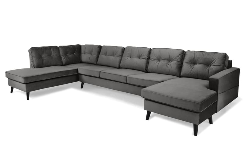 Monroe 6-personers Venstrevendt U-formet Large Sofa med Divan og Chaiselong i Fløjl - Mørkegrå - Møbler - Sofaer - Velour sofaer