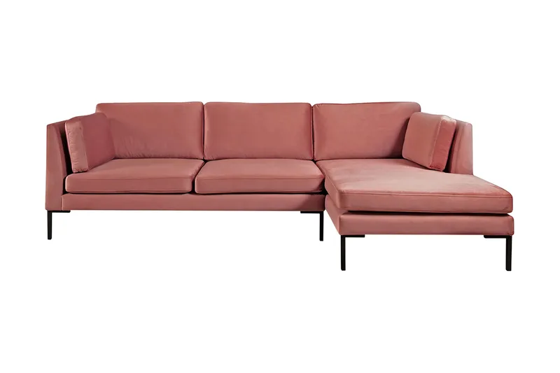 Ocean 3-personers Hjørnesovesofa Højre med Chaiselong i Fløjl, Rosa