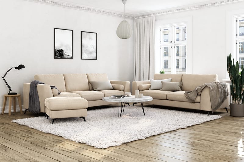 Ocean Lyx 3-Pers. Sofa - Beige/Velour - Velour sofaer - 2 personers sofa