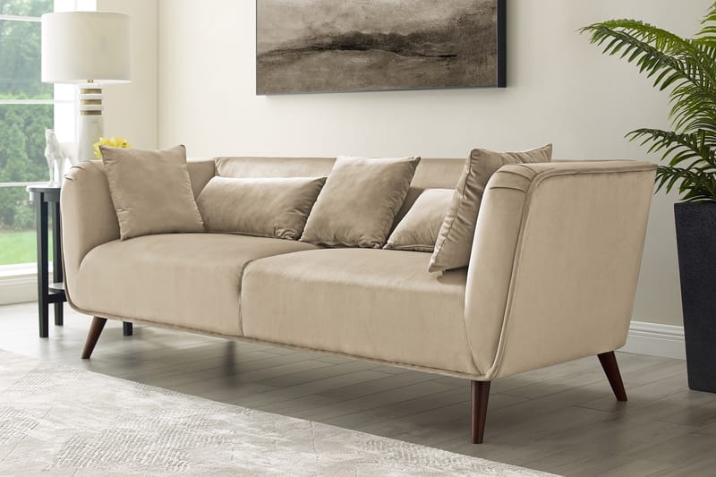 Richie 3-sits Sofa - Beige - Velour sofaer - 3 personers sofa