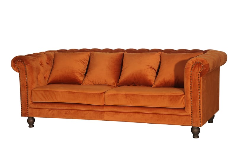 Robyn 3-personers Sofa Velour Orange - Chesterfield sofaer - 3 personers sofa - Velour sofaer