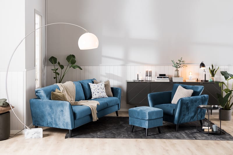 Trend 3-personers Fløjlssofa - Blå - Møbler - Sofaer - Velour sofaer