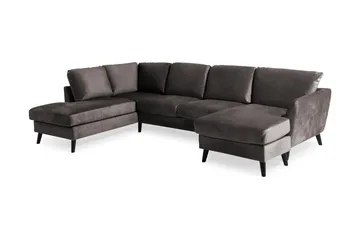 Trend 4-personers Venstrevendt U-formet Sofa med Divan og Chaiselong i Fløjl - Mørkegrå - Møbler - Sofaer - Velour sofaer