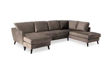 Trend 4-personers Højrevendt U-formet Sofa med Divan og Chaiselong i Fløjl - Brun - Møbler - Sofaer - Velour sofaer