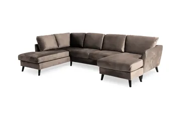 Trend 4-personers Venstrevendt U-formet Sofa med Divan og Chaiselong i Fløjl - Brun - Møbler - Sofaer - Velour sofaer