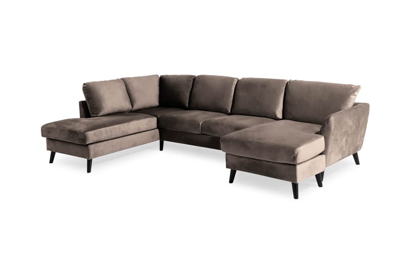 Trend 4-personers Venstrevendt U-formet Sofa med Divan og Chaiselong i Fløjl - Brun - Møbler - Sofaer - Velour sofaer