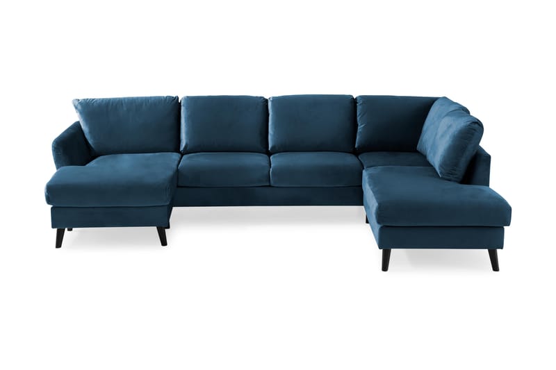 Trend 4-personers Højrevendt U-formet Sofa med Divan og Chaiselong i Fløjl - Blå - Møbler - Sofaer - Velour sofaer