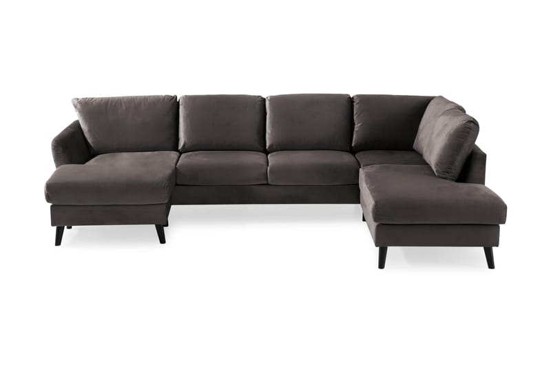 Trend 4-personers Højrevendt U-formet Sofa med Divan og Chaiselong i Fløjl - Mørkegrå - Møbler - Sofaer - Velour sofaer